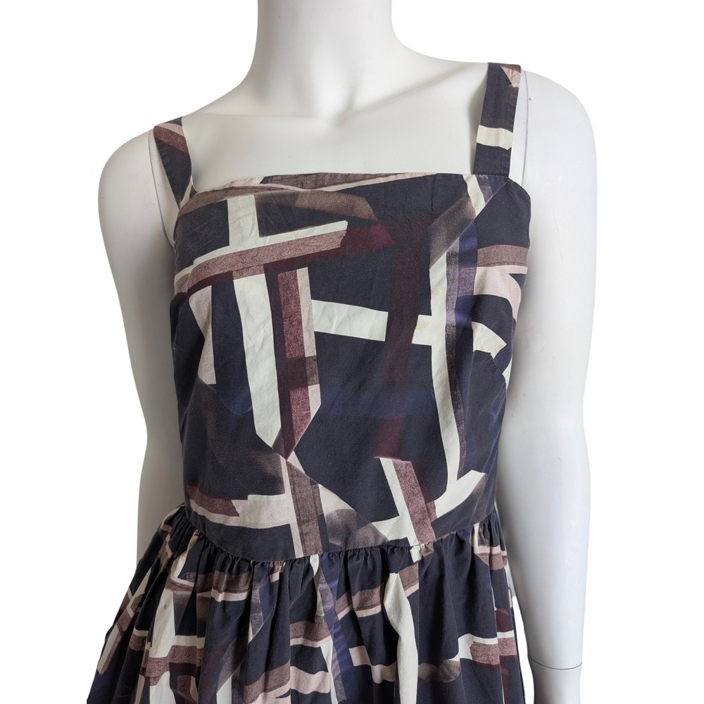 COS Cotton Midi Day Dress 10 Cotton Smocked Sleeveless Printed Sundress Stretch - Picture 3 of 6